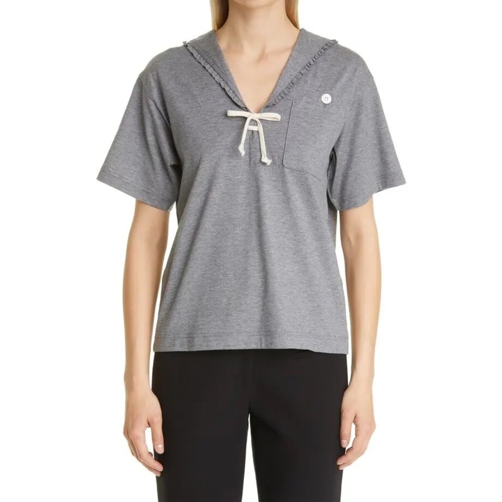 Tricot Comme des Garcons Sailor Bib Jersey Tee Grey Lace Up Top L